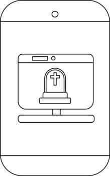 A tablet screen displays a tombstone graphic on a computer screen vector