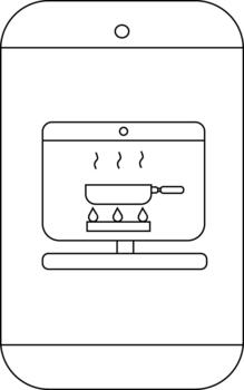 A tablet displaying a cooking scene with a pan on a gas stove complete with steam vector