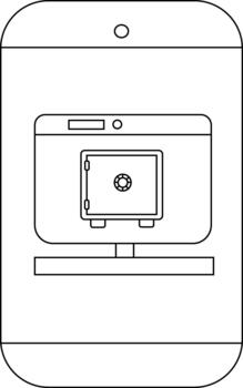 Blackandwhite illustration of a phone displaying a washing machine with a safe inside on its screen vector
