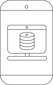 Line art smartphone displaying a stack of coins on its screen vector