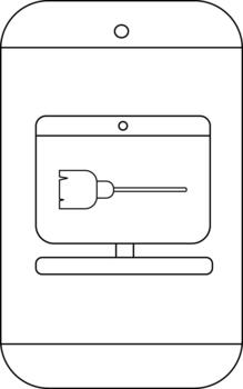 Line drawing of a phone displaying a computer with a connector vector