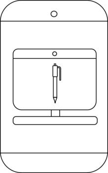 Outline of a smartphone displaying a monitor with a pen on its screen vector