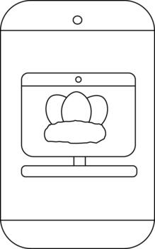 Phone displaying a computer monitor with eggs in a nest on screen vector