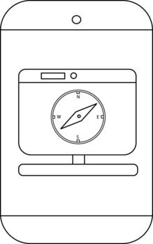 Smartphone display showing a compass app with needle pointing northwest vector