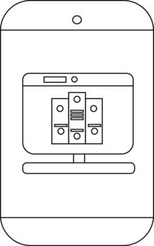 Smartphone displaying a screen with file folders rendered in a minimalist monochrome line art style vector