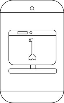 Smartphone displays desktop computer with heartshaped key on screen vector