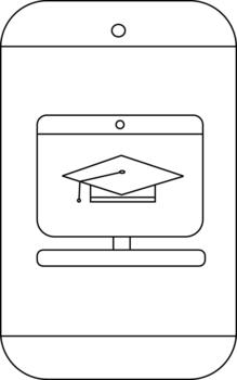Smartphone displays graduation cap on a computer screen Simple line drawing vector