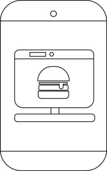 Smartphone with a burger on its screen is outlined in simple modern lines vector