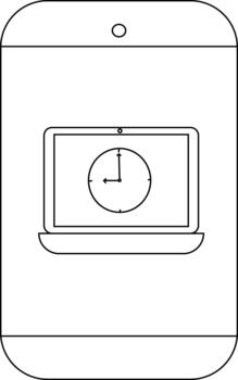 A smartphone displaying a laptop that features a clock face on its screen vector