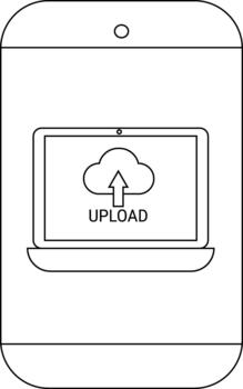 A smartphone displaying an upload icon on a laptop screen vector