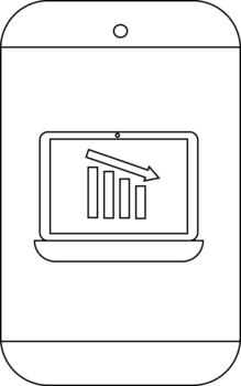 A smartphone displays a laptop screen with a downwardtrending bar graph symbolizing a decline vector