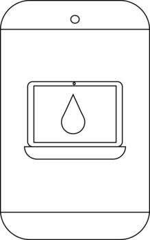 contorno de un teléfono inteligente mostrando un ordenador portátil con un agua gotita símbolo vector
