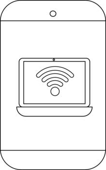 Outline of a smartphone displaying a laptop with a WiFi signal on its screen vector