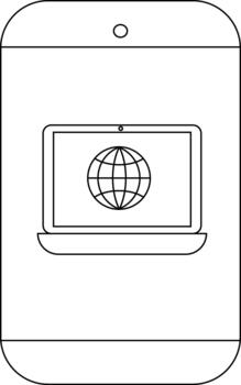 Smartphone with laptop icon displaying a globe vector