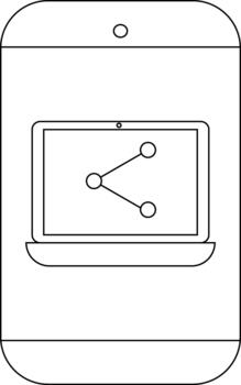 Smartphone showing a laptop on its screen with a sharing network icon vector