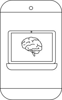 teléfono inteligente demostración un ordenador portátil mostrando un cerebro vector