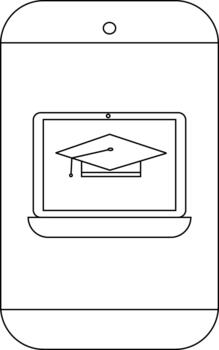 Outlined smartphone with laptop displaying graduation cap on screen vector