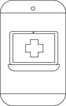 Outline of a smartphone showing a laptop icon with a cross vector