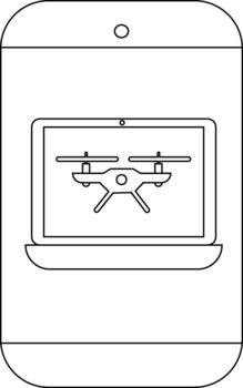 Outline of a smartphone displaying a laptop with a drone graphic vector
