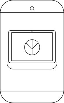 contorno de un teléfono mostrando un ordenador portátil demostración un gráfico en sus pantalla vector