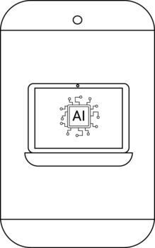 ordenador portátil pantalla demostración ai y un chip en un móvil dispositivo pantalla vector