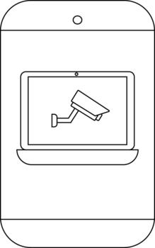 Cellphone showing laptop display containing a security camera icon vector