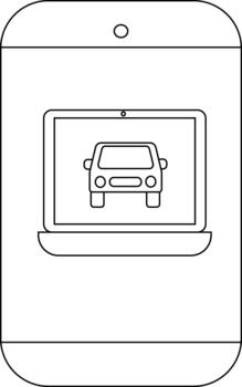 An outline image shows a smartphone with a laptop displaying a car on its screen vector
