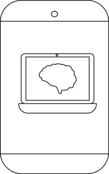 A tablet shows a laptop displaying a brain image vector