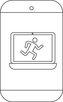 un teléfono inteligente muestra un ordenador portátil con un palo figura corriendo en sus pantalla vector