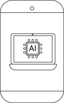 A phone displaying a laptop screen with an AI chip icon vector