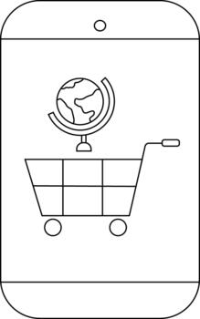 contorno dibujo de globo en compras carro en teléfono pantalla vector