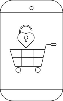 App display heart lock above cart a symbol of secure online shopping is shown vector
