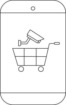 A smartphone displays a shopping cart with a security camera overhead vector