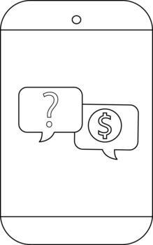 Smartphone display Question mark chat bubble next to a dollar sign in another bubble vector