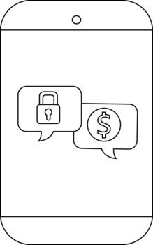 Outline of a smartphone displaying a security lock dollar sign within speech bubbles vector