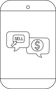 contorno de un móvil dispositivo con habla burbujas conteniendo vender y un dólar firmar vector