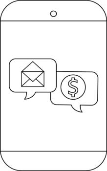Outline drawing of a phone showing email and dollar sign in adjacent speech bubbles vector