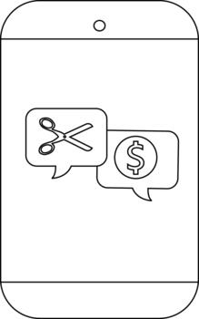 A cellphone displaying chat bubbles with scissors and a dollar sign vector