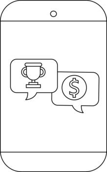 A smartphone screen displaying a trophy icon and a dollar sign in speech bubbles vector