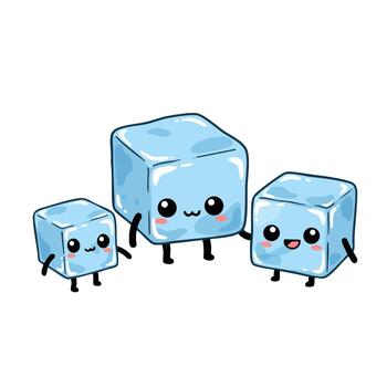 Cute cartoon ice cubes character design with smiling expressions and playful poses for fun illustrations vector