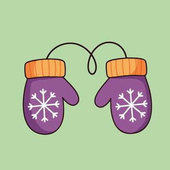 Mittens connected by string with snowflake patterns, perfect for winter season enjoyment and warmth vector