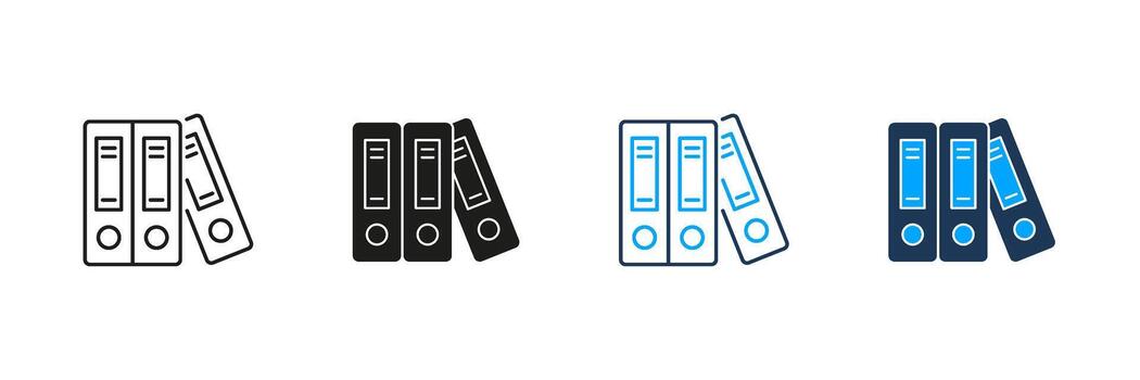 Three Ring Binders Icon Set. Office Organization, Document Management, And Filing System Symbol Collection. Efficient Record Keeping. Isolated Illustration vector