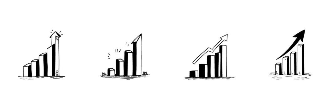 bar gráfico crecimiento garabatear bosquejo colocar. negocio éxito, financiero crecimiento, y económico Progreso en mano dibujado estilo recopilación. estadístico análisis y datos visualización. aislado ilustración vector
