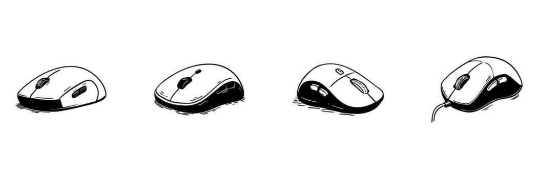 Computer Mouse Doodle Sketch Set. Digital Navigation And User Interface Control In Hand Drawn Style Collection. Various Mouse Designs For Technology And Computing. Isolated Illustration vector