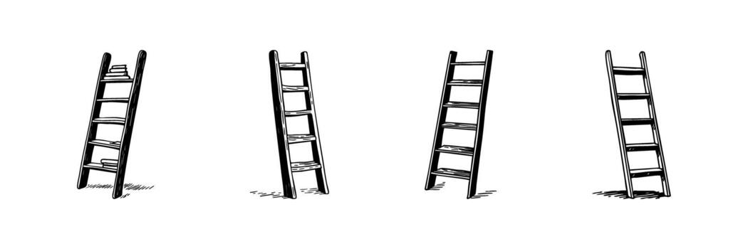 Ladder Doodle Sketch Set. Climbing, Progress, And Achievement Symbolism In Hand Drawn Style Collection. Concept Of Growth And Success. Hand Drawn Isolated Illustration vector