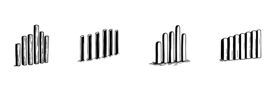 bar gráfico garabatear bosquejo colocar. datos visualización y estadístico análisis en mano dibujado estilo recopilación. negocio y financiero crecimiento representación. aislado ilustración vector
