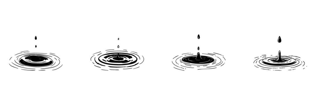 Water Droplet Ripple Effect Doodle Sketch Set. Fluid Dynamics And Tranquility In Hand Drawn Style Collection. Water Surface Interaction And Calmness. Isolated Illustration vector