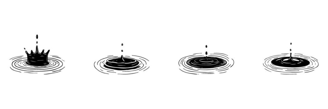 Water Droplet Splash Sequence Doodle Sketch Set. Fluid Dynamics And Ripple Effect In Hand Drawn Style Collection. Illustrating Motion And Impact. Hand Drawn Isolated Illustration vector