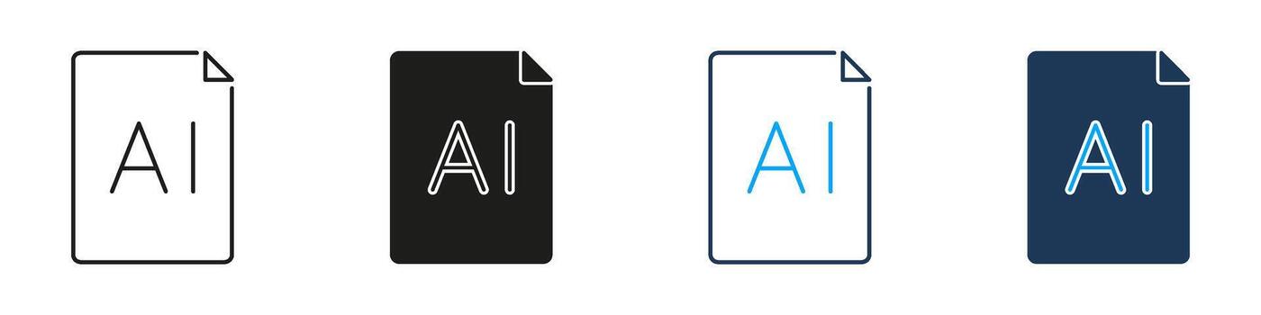 artificial inteligencia archivo documento línea y sólido icono colocar. digital datos papel almacenamiento computadora información símbolo recopilación. aislado ilustración vector