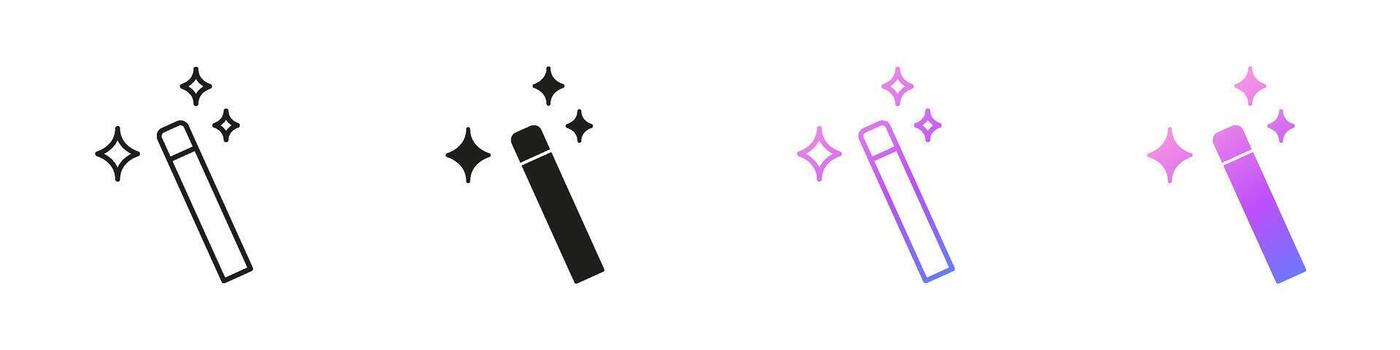 AI Magic Wand Icons for Artificial Intelligence Creativity, Editing and Design Automation Line and Solid Icon Set. AI Transformation and Imagination Symbol Collection. Isolated Illustration vector